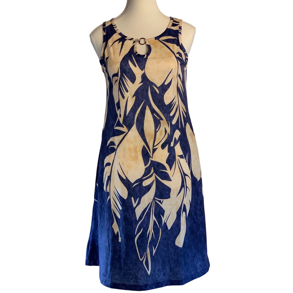 Sleeveless Dress Leaf Print Casual Summer‎ Dress with Ring Detail S